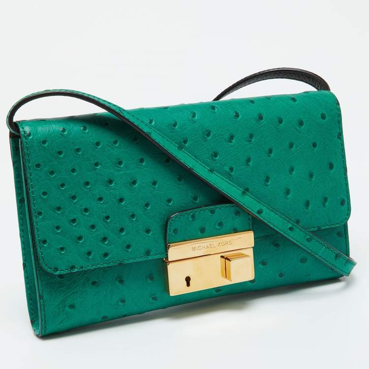 Pre Owned Michael Kors Green Ostrich Embossed Leather Gia Convertible Clutch