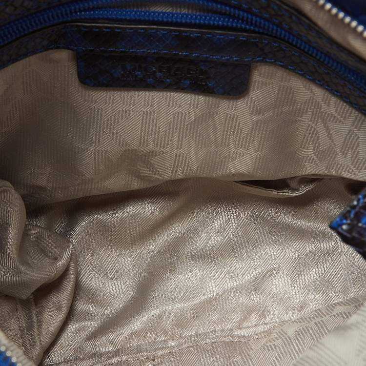 Pre Owned MICHAEL Michael Kors Blue Python Embossed Leather Foldover Shoulder Bag