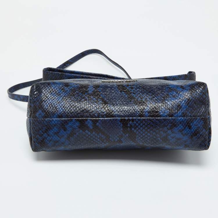 Pre Owned MICHAEL Michael Kors Blue Python Embossed Leather Foldover Shoulder Bag