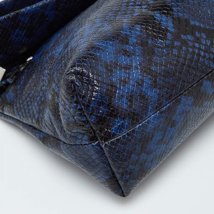 Pre Owned MICHAEL Michael Kors Blue Python Embossed Leather Foldover Shoulder Bag