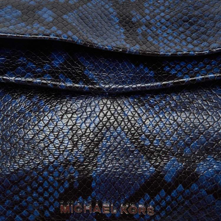 Pre Owned MICHAEL Michael Kors Blue Python Embossed Leather Foldover Shoulder Bag