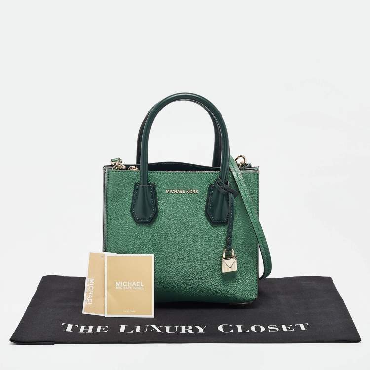 Pre Owned Michael Kors Green Leather Medium Mercer Tote