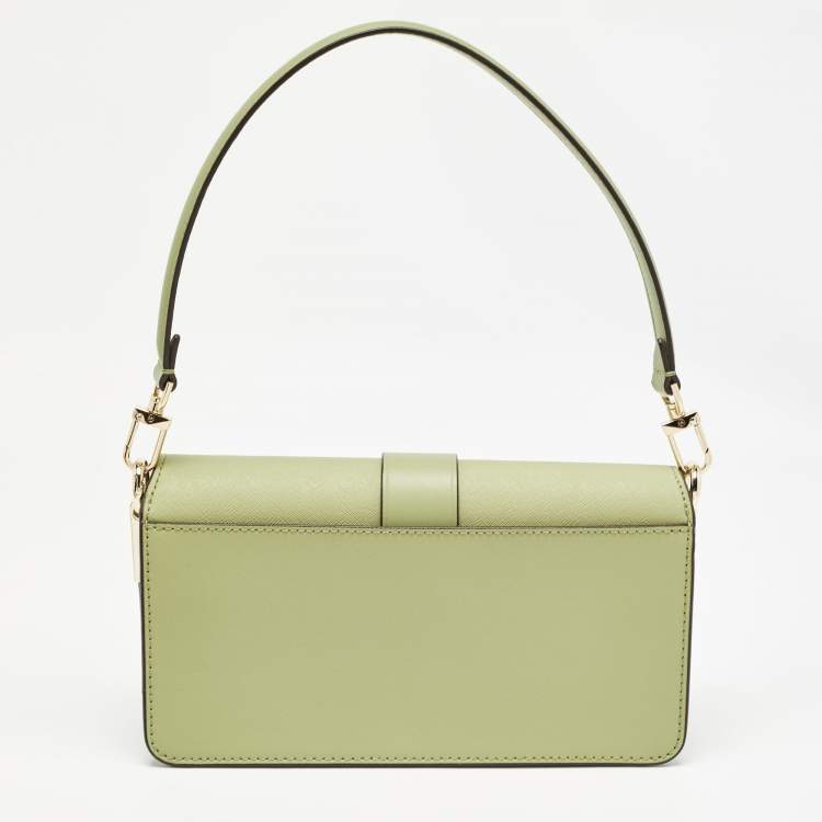 Pre Owned Michael Kors Green Leather Medium Greenwich Shoulder Bag
