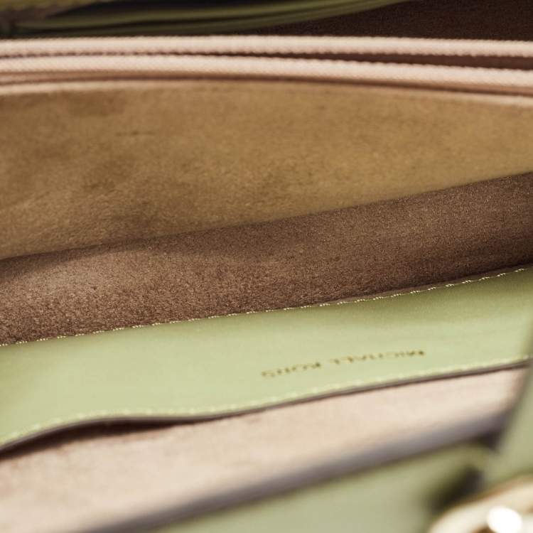 Pre Owned Michael Kors Green Leather Medium Greenwich Shoulder Bag
