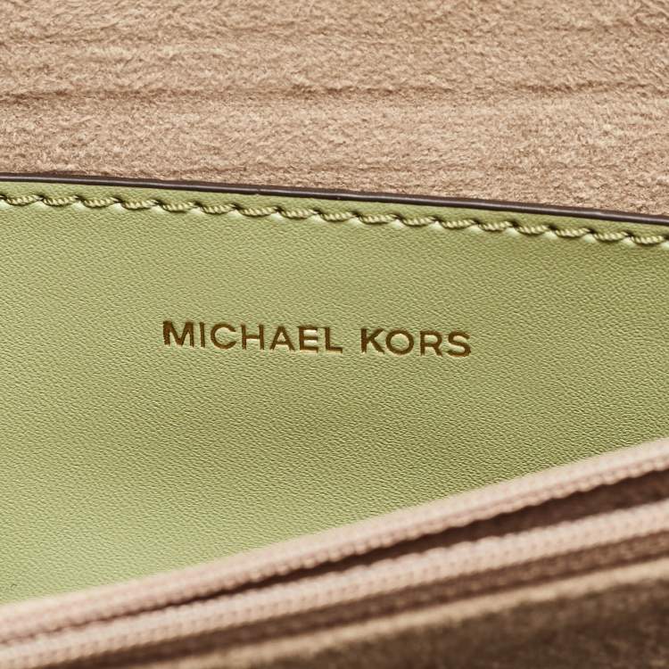 Pre Owned Michael Kors Green Leather Medium Greenwich Shoulder Bag