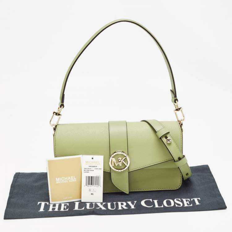 Pre Owned Michael Kors Green Leather Medium Greenwich Shoulder Bag