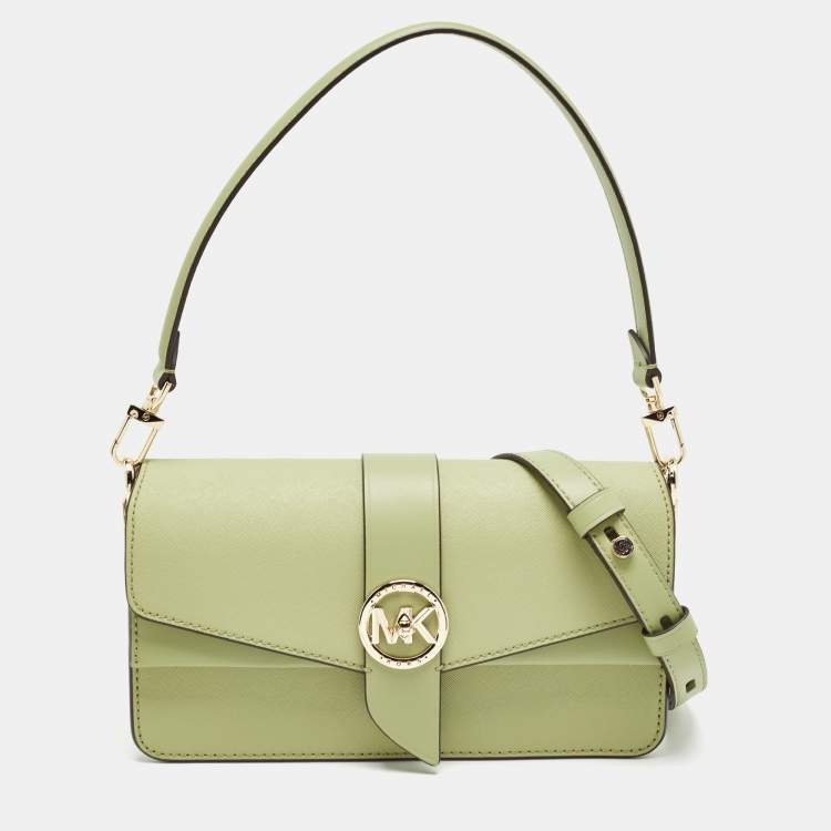 Pre Owned Michael Kors Green Leather Medium Greenwich Shoulder Bag