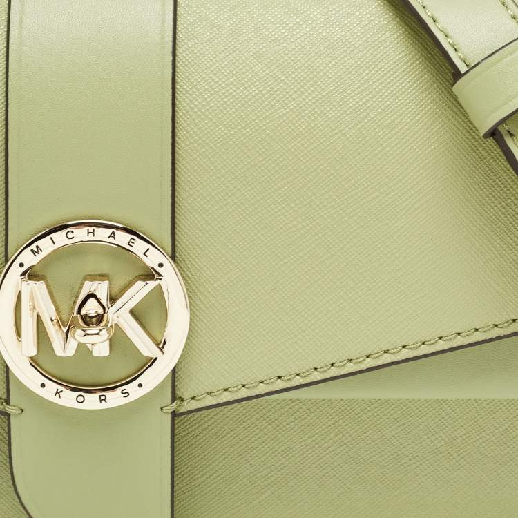 Pre Owned Michael Kors Green Leather Medium Greenwich Shoulder Bag