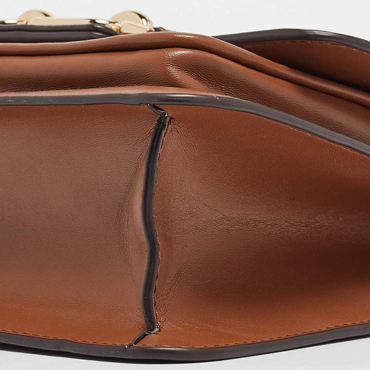 Pre Owned Michael Kors Beige/Brown Signature Fabric and Leather Large Heather Shoulder Bag