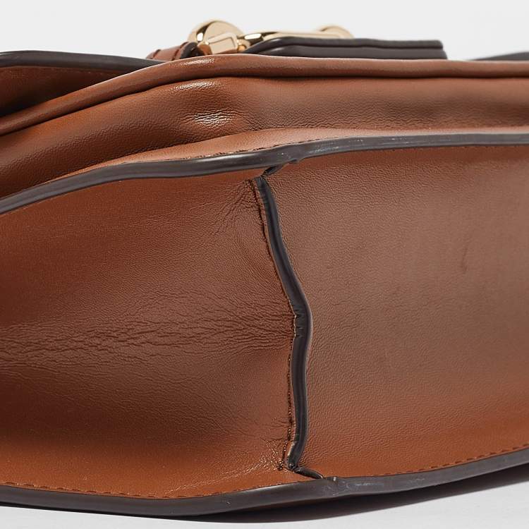 Pre Owned Michael Kors Beige/Brown Signature Fabric and Leather Large Heather Shoulder Bag