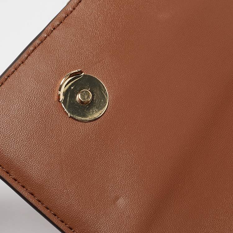 Pre Owned Michael Kors Beige/Brown Signature Fabric and Leather Large Heather Shoulder Bag