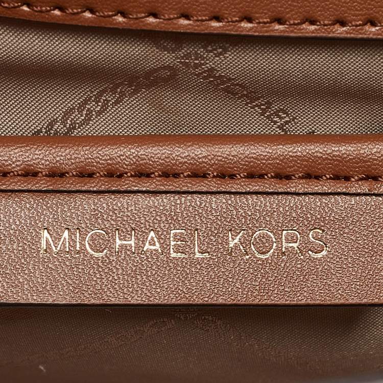 Pre Owned Michael Kors Beige/Brown Signature Fabric and Leather Large Heather Shoulder Bag