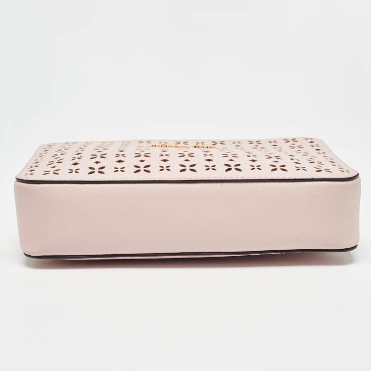 Pre Owned Michael Kors Light Pink Leather Lasercut East West Crossbody Bag