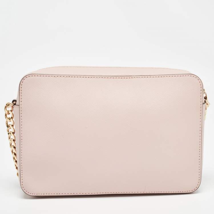 Pre Owned Michael Kors Light Pink Leather Lasercut East West Crossbody Bag