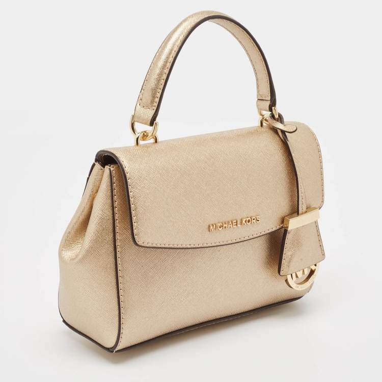 Pre Owned Michael Kors Gold Leather Mini Ava Top Handle Bag