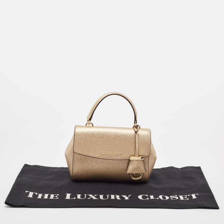 Pre Owned Michael Kors Gold Leather Mini Ava Top Handle Bag