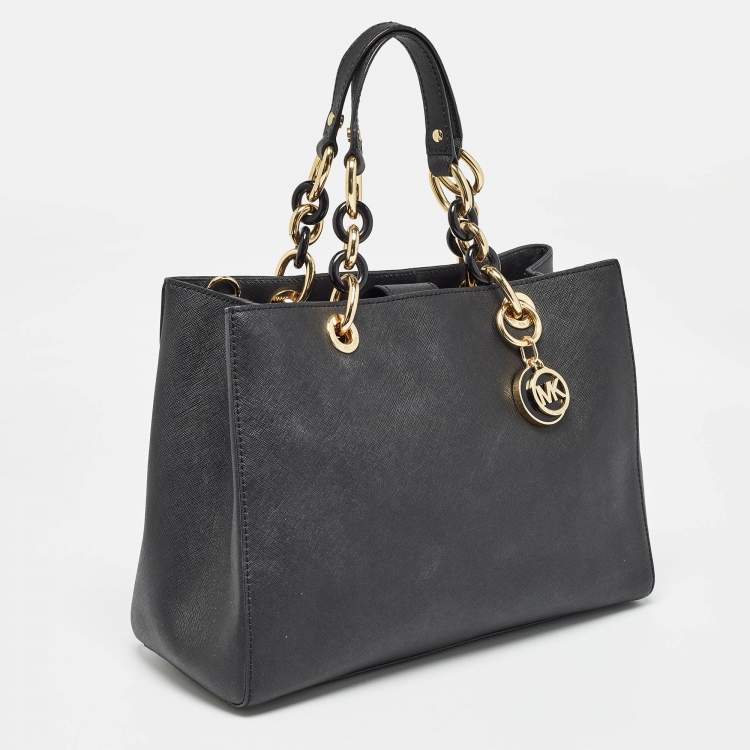 Pre Owned MICHAEL Michael Kors Black Leather Medium Cynthia Tote