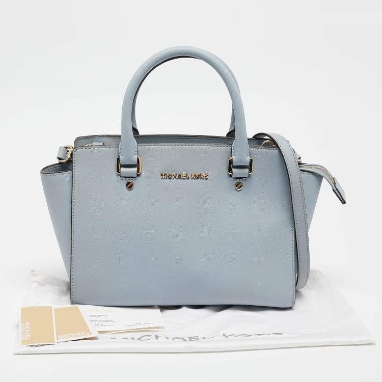 Pre Owned Michael Kors Light Blue Leather Medium Selma Tote