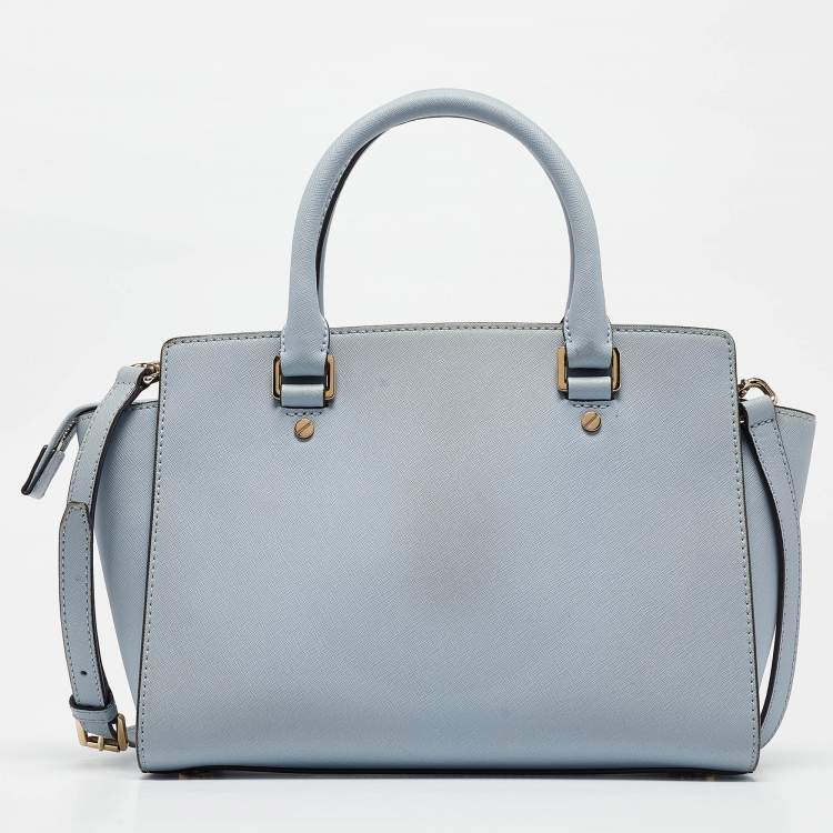 Pre Owned Michael Kors Light Blue Leather Medium Selma Tote