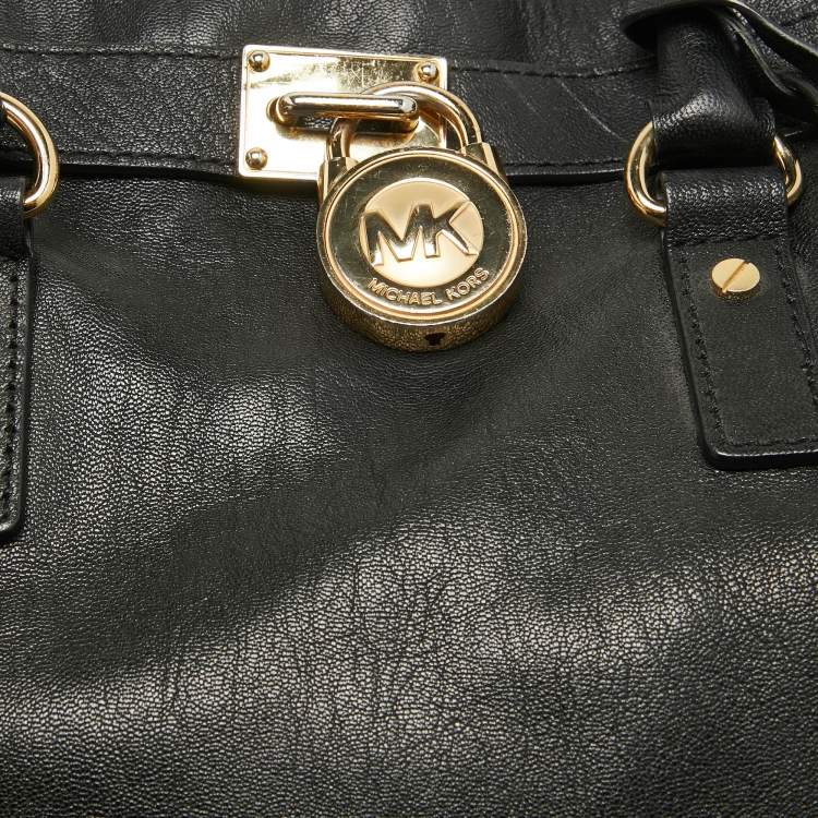 Pre Owned MICHAEL Michael Kors Black Leather Large Hamilton North South Tote