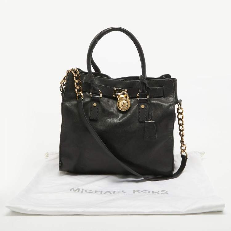Pre Owned MICHAEL Michael Kors Black Leather Large Hamilton North South Tote