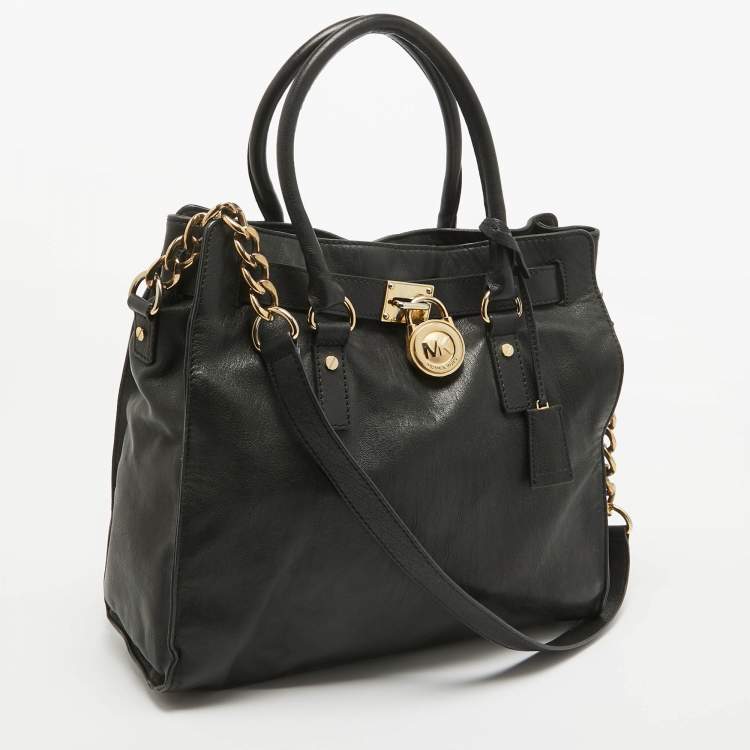 Pre Owned MICHAEL Michael Kors Black Leather Large Hamilton North South Tote