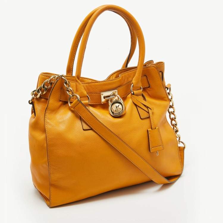 Pre Owned MICHAEL Michael Kors Mustard Leather Large Hamilton North South Tote