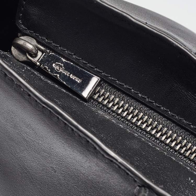 Pre Owned Michael Kors Black/White Checkboard Logo Leather Large Whitney Tote