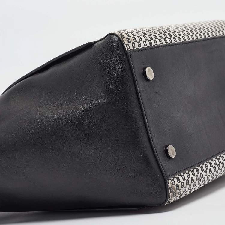 Pre Owned Michael Kors Black/White Checkboard Logo Leather Large Whitney Tote