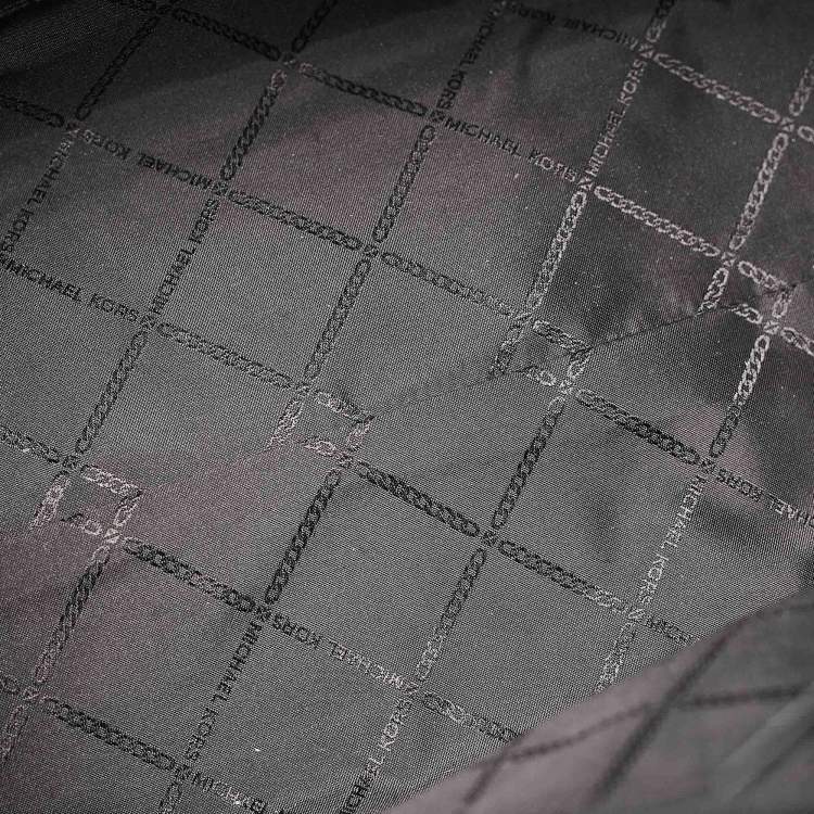 Pre Owned Michael Kors Black/White Checkboard Logo Leather Large Whitney Tote