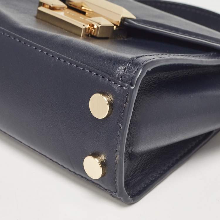 Pre Owned Michael Kors Navy Blue Leather Mini Whitney Top Handle Bag