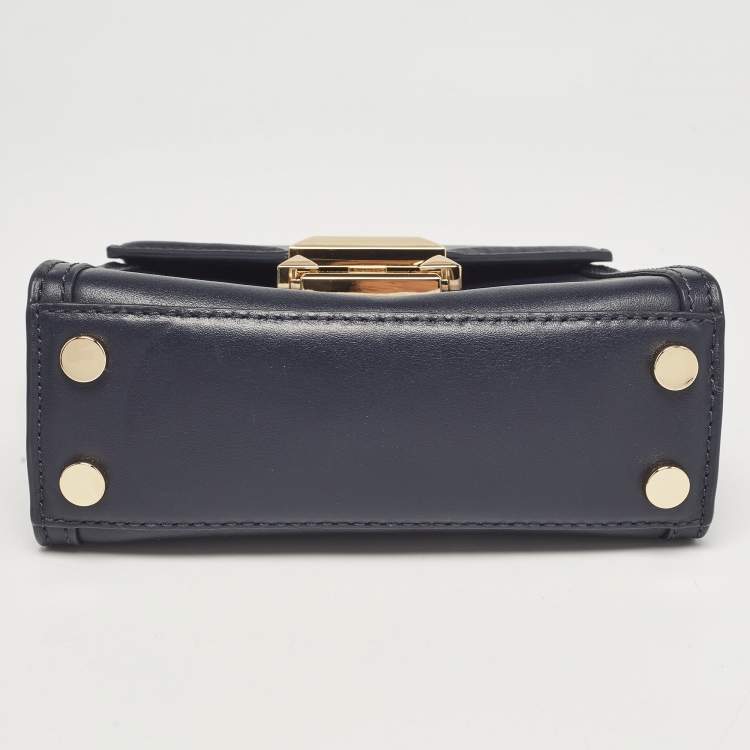 Pre Owned Michael Kors Navy Blue Leather Mini Whitney Top Handle Bag