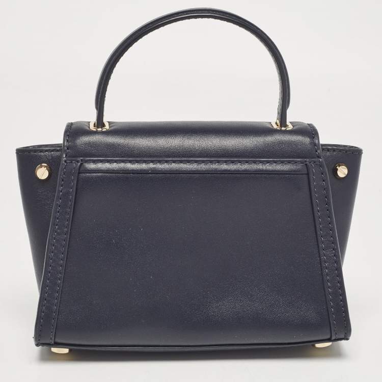 Pre Owned Michael Kors Navy Blue Leather Mini Whitney Top Handle Bag