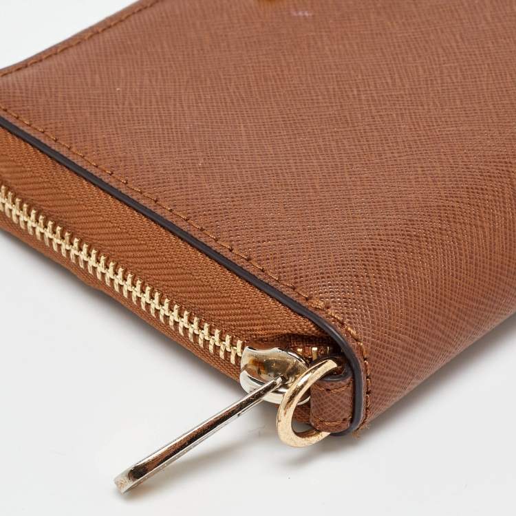 Pre Owned Michael Kors Brown Leather Logo Zip Around Wallet