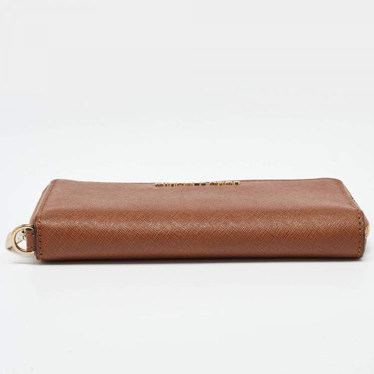 Pre Owned Michael Kors Brown Leather Logo Zip Around Wallet