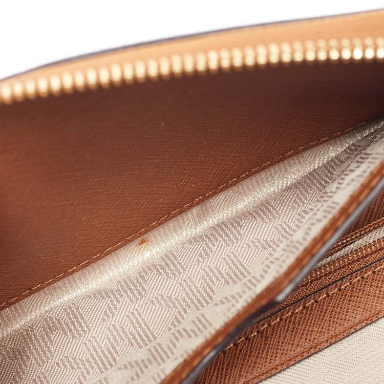 Pre Owned Michael Kors Brown Leather Logo Zip Around Wallet
