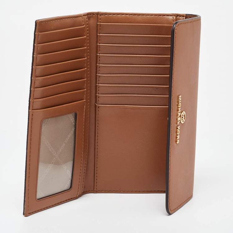 Pre Owned Michael Kors White/Tan Coated Canvas and Leather Fulton Continental Wallet