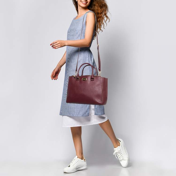 Pre Owned Michael Kors Burgundy Leather Kellen Tote