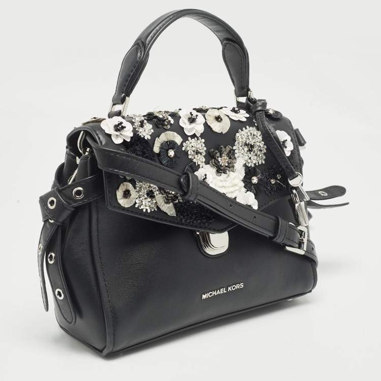 Pre Owned Michael Kors Black Leather Bristol Embellished Top Handle Bag