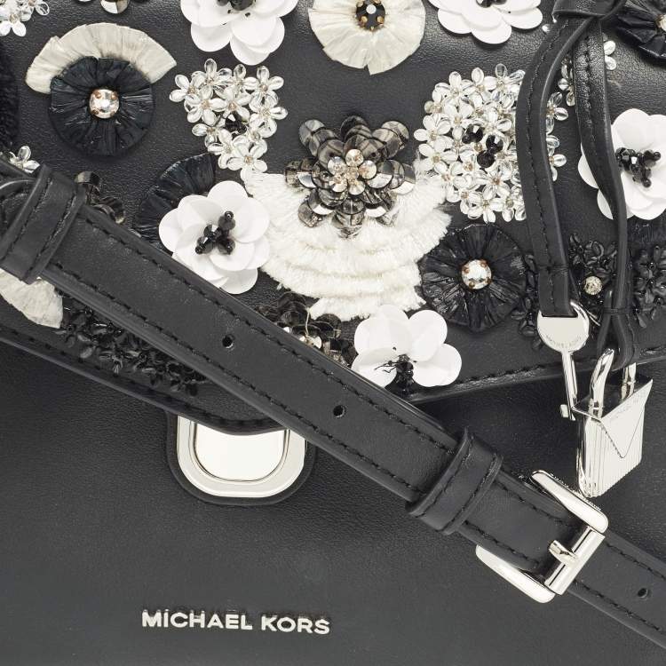 Pre Owned Michael Kors Black Leather Bristol Embellished Top Handle Bag