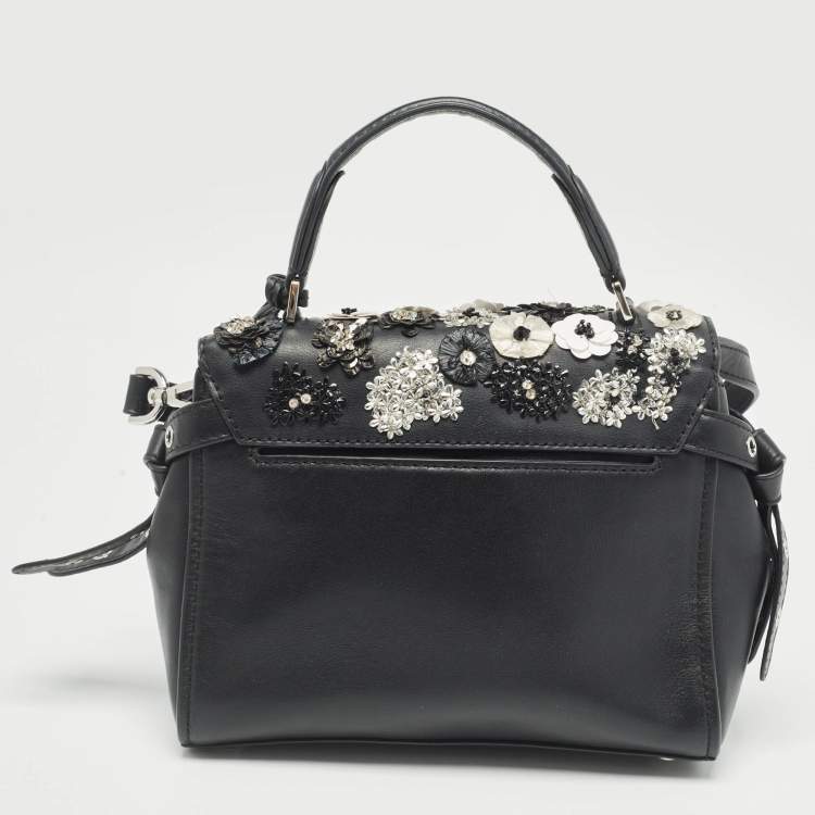 Pre Owned Michael Kors Black Leather Bristol Embellished Top Handle Bag