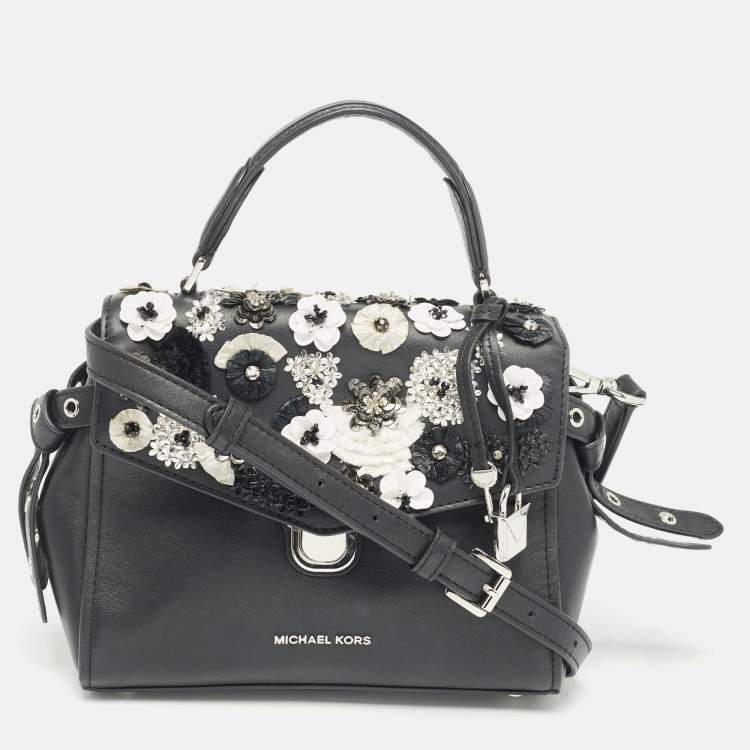 Pre Owned Michael Kors Black Leather Bristol Embellished Top Handle Bag