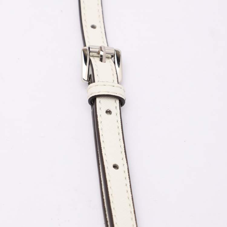 Pre Owned Michael Kors White Leather Laser Cut East West Crossbody Bag