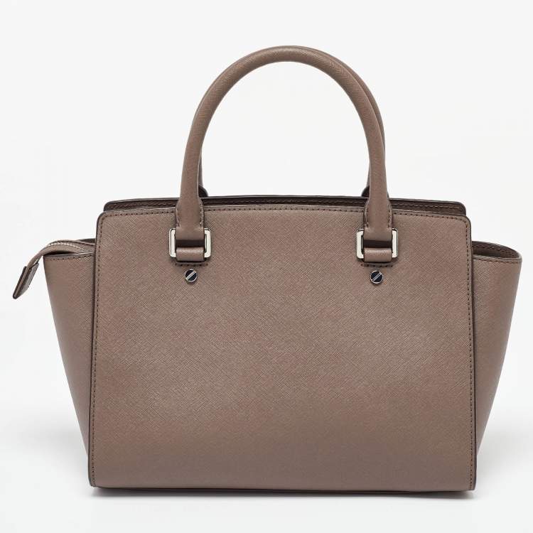 Pre Owned Michael Kors Dark Beige Leather Medium Selma Tote