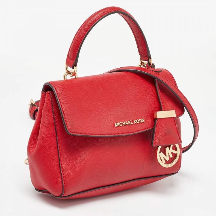 Pre Owned Michael Kors Red Leather Mini Ava Top Handle Bag