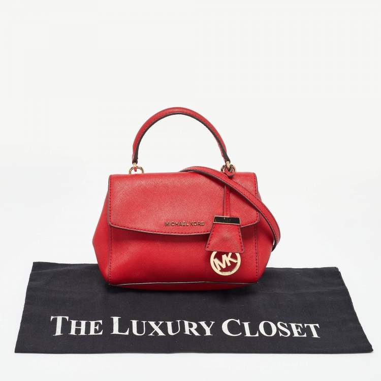 Pre Owned Michael Kors Red Leather Mini Ava Top Handle Bag