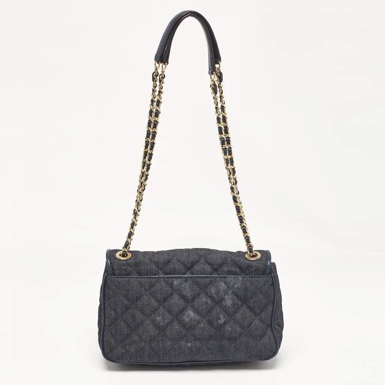 Pre Owned Michael Kors Navy Blue Quilted Denim and Leather Sloan Shoulder Bag