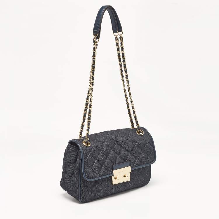 Pre Owned Michael Kors Navy Blue Quilted Denim and Leather Sloan Shoulder Bag