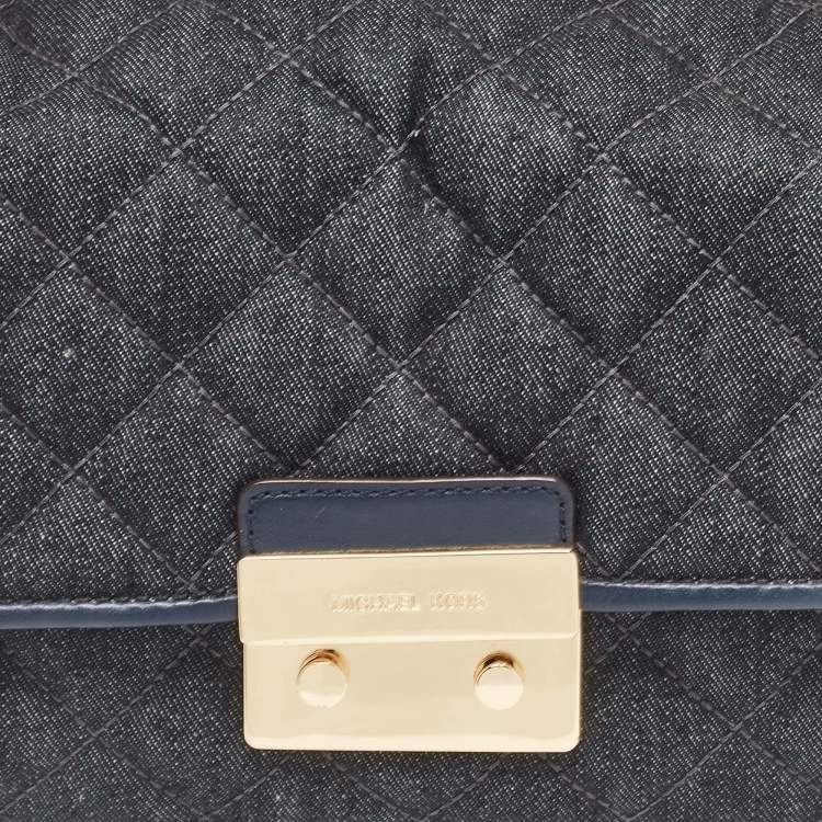Pre Owned Michael Kors Navy Blue Quilted Denim and Leather Sloan Shoulder Bag