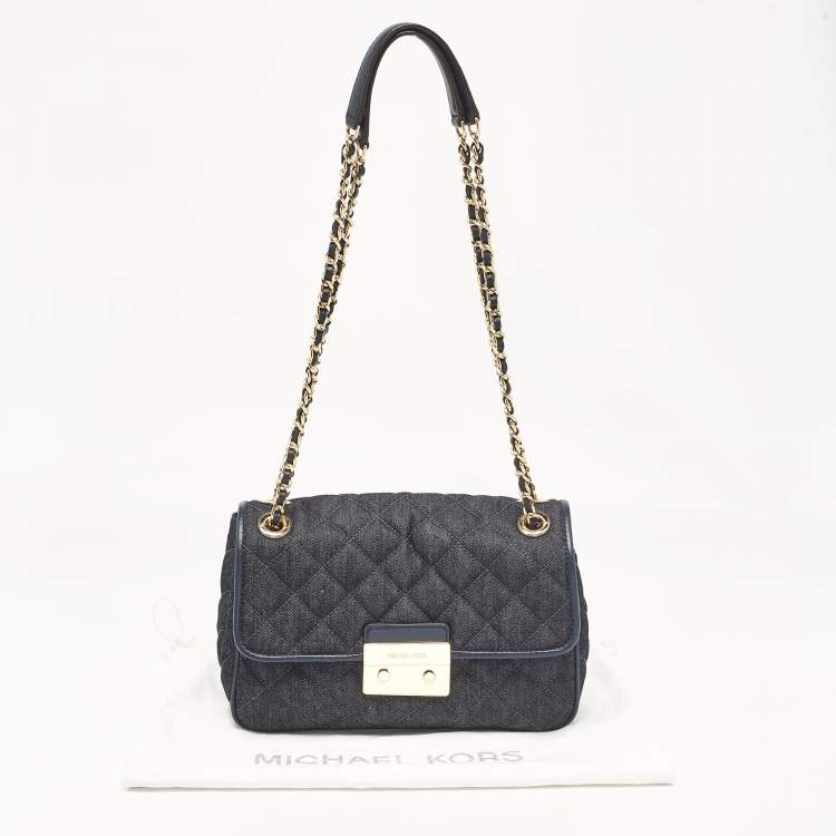 Pre Owned Michael Kors Navy Blue Quilted Denim and Leather Sloan Shoulder Bag